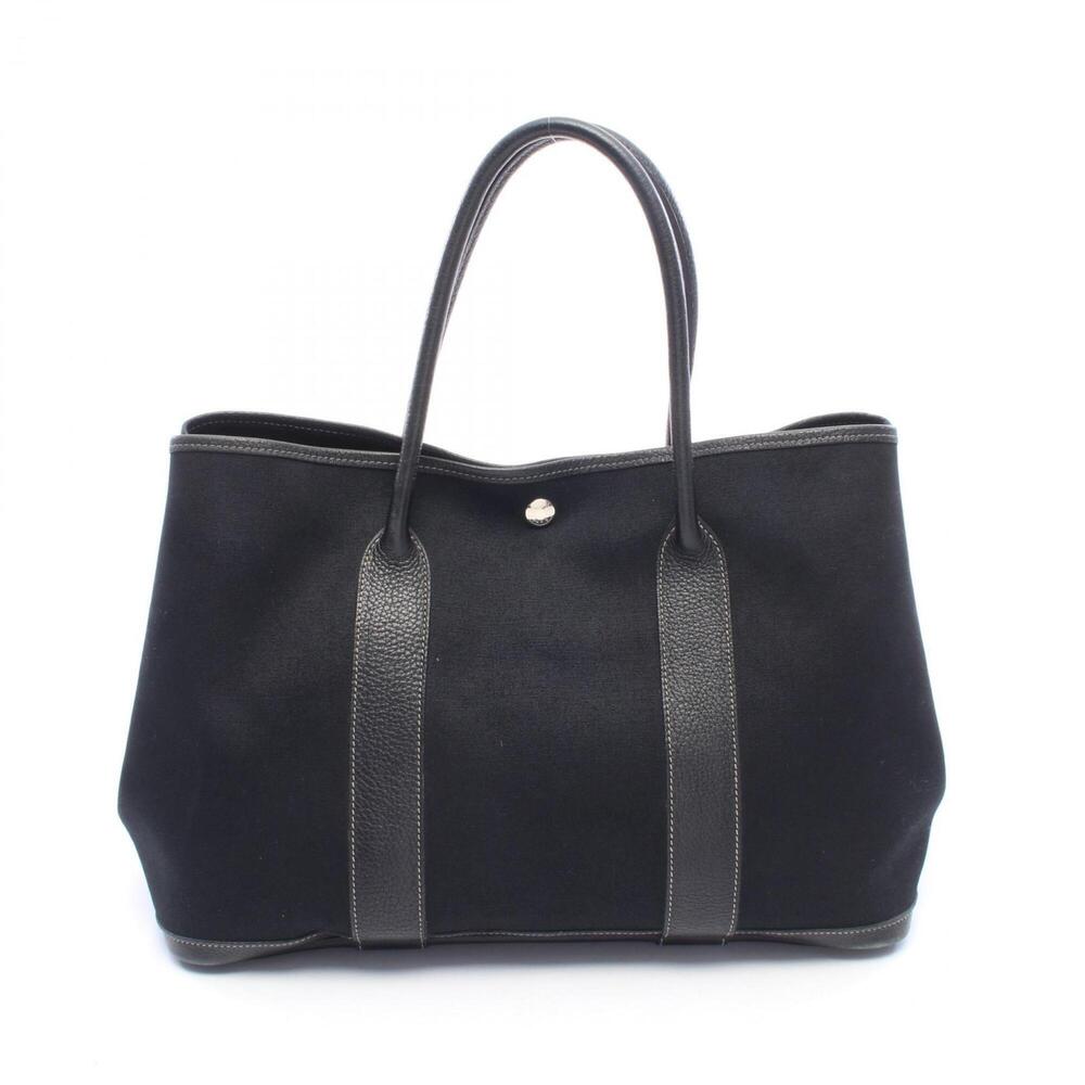 Hermes Garden Party PM Tote Bag Handbag Canvas Leather Toile Officier Women's...